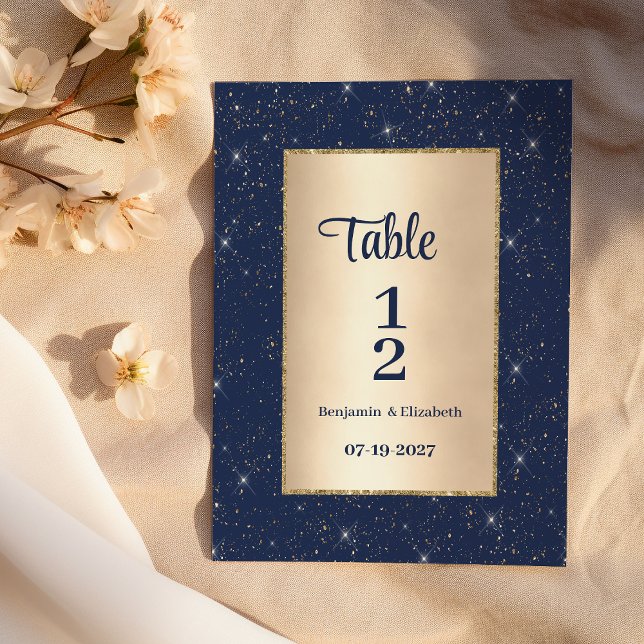 Glam navy blue guld glitter konetti Bordsnummer (Glam navy blue gold glitter confetti Table Numbers)
