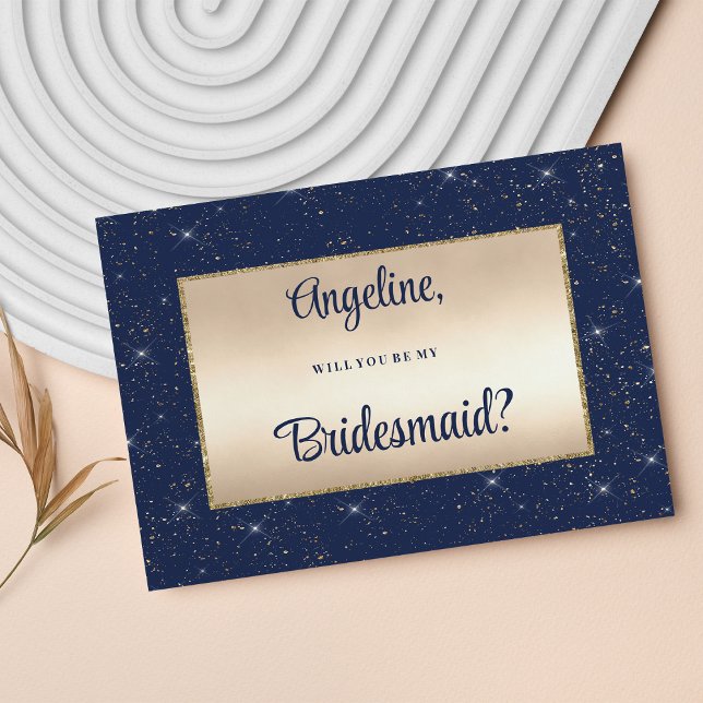Glam navy blue guld glitter konetti Bridesmaid Inbjudningar (Glam navy blue gold glitter confetti Bridesmaid )