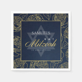 GLAM NAVY BLUE GULD RO BLOMMIGT PUB BAT MITZVAH PAPPERSSERVETT
