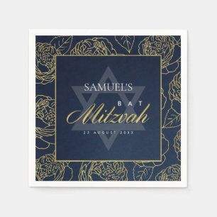 GLAM NAVY BLUE GULD RO BLOMMIGT PUB BAT MITZVAH PAPPERSSERVETT