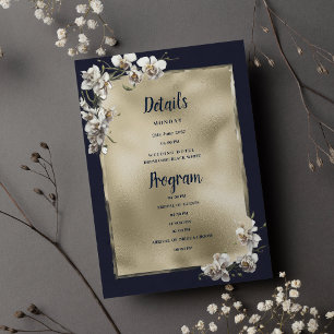 Glam navy blue guld white orchid Details Program