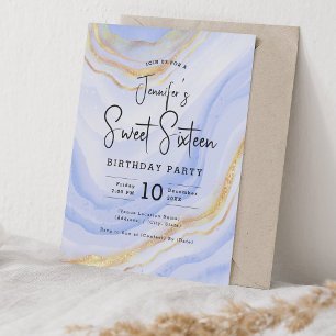Glam Navy Blue Marble Glitter Sweet 16 Party Inbjudningar