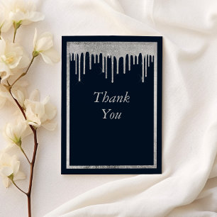 Glam navy blue silver glitter drops 50:e födelseda tack kort