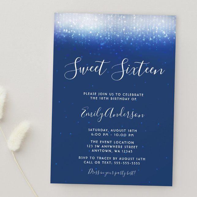 Glam Navy Blue Sweet 16 inbjudningar (Skapare uppladdad)