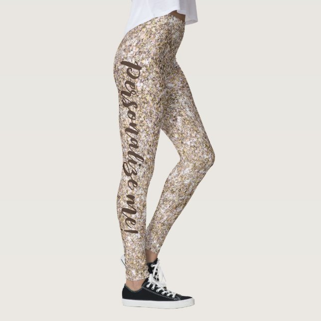 Glam Neutralt Guld Sjöjungfru Glitter ANPASSNINGSB Leggings (Höger)