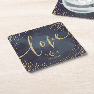 Glam night faux guld glitter bröllop monogram underlägg papper kvadrat