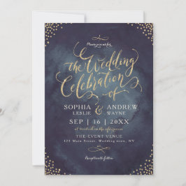 Glam night faux guld glitter calligraphy bröllop inbjudningar