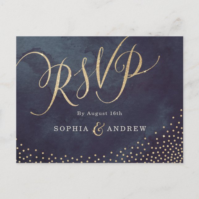 Glam night faux guld glitter calligraphy OSA Inbjudan Vykort (Framsida)