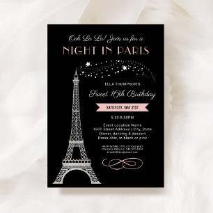 Glam Night i Paris Rosa Sweet 16 Födelsedag Inbjudningar