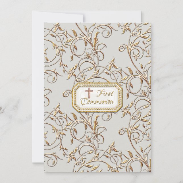 Glam Old Hollywood Regency Kors Första Kommunion Inbjudningar (Framsida)