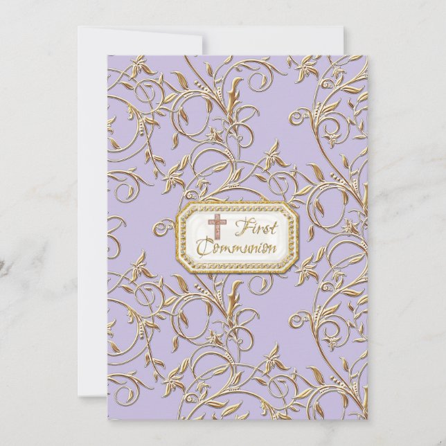 Glam Old Hollywood Regency Kors Första Kommunion Inbjudningar (Framsida)