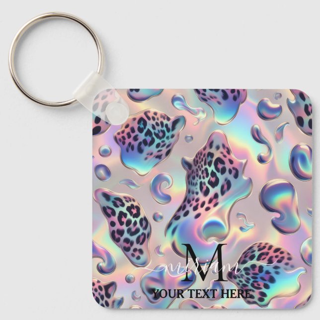 Glam Opal Leopard Print Girly Keychain Nyckelring (Framsida)