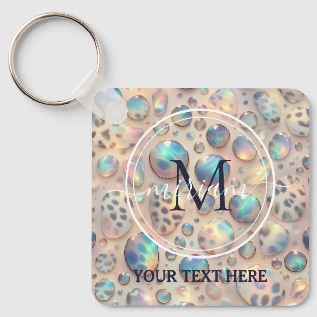 Glam Opal Leopard Print Girly Keychain Nyckelring (Framsida)