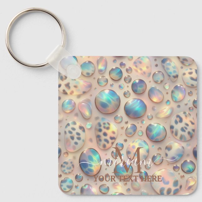 Glam Opal Leopard Print Girly Keychain Nyckelring (Framsida)