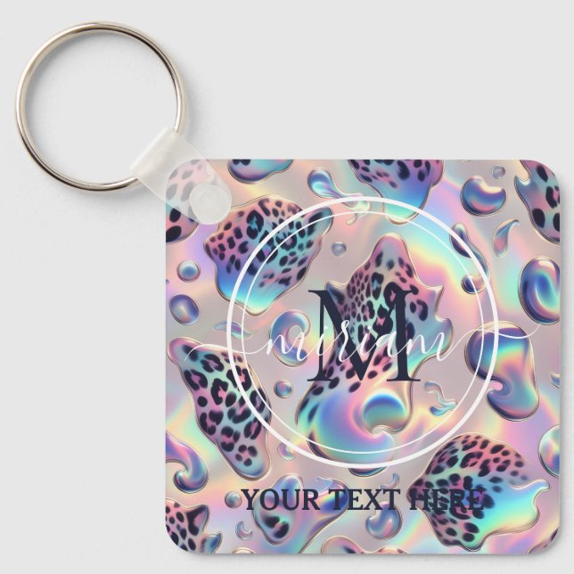 Glam Opal Leopard Print Tjej Nyckelring (Framsida)