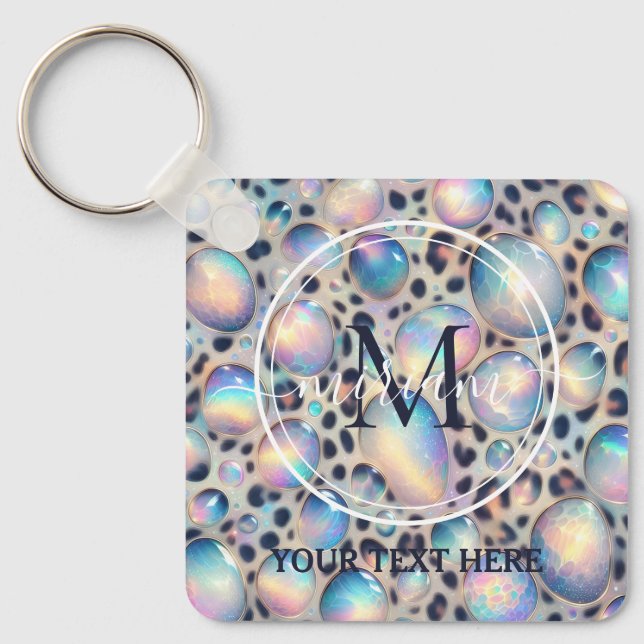 Glam Opal Leopard Print Tjej Nyckelring (Framsida)