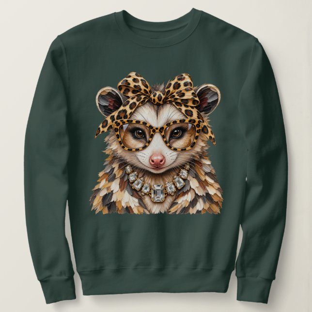 Glam Opossum Leopardtryck Rhinestone Boujee T Shirt (Design framsida)