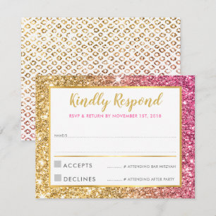 GLAM OSA RESPONSE coola luxe rosa guld glitter Inbjudningar