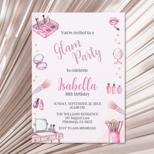 Glam Party Girl Beauty Watercolor Spa Birthday Inbjudningar (Skapare uppladdad)