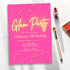 Glam Party Modern Shock rosa Neon Glow Girl Birthd Inbjudningar