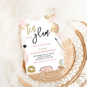 Glam Party Tjej Makeup Spa 10-års födelsedagsfest Inbjudningar