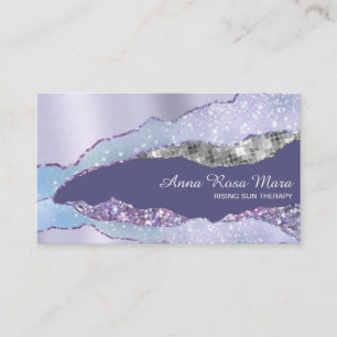 *~* Glam Pastel Agate Geode Silver Glitter Visitkort