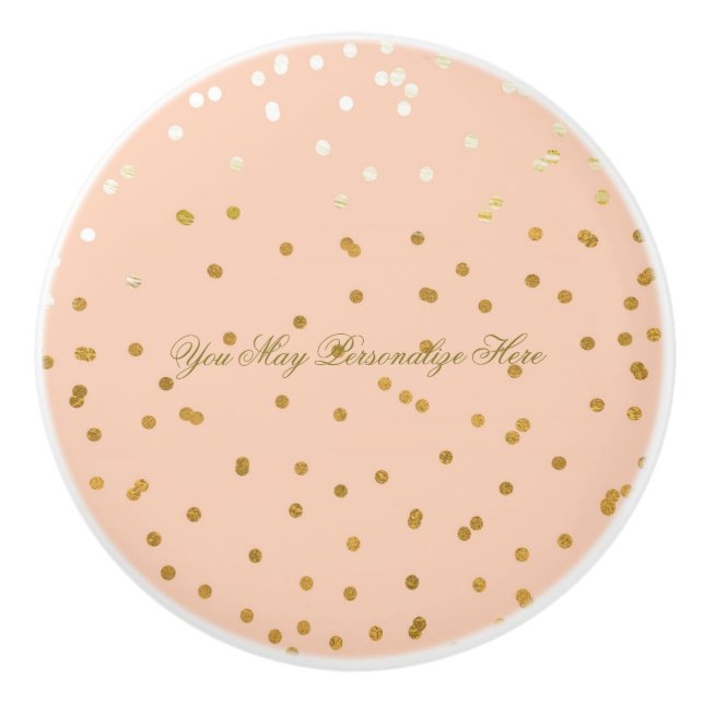 Glam Peach Shiny Guld Faux Foil Confetti Dots Knopp (Framsidan)