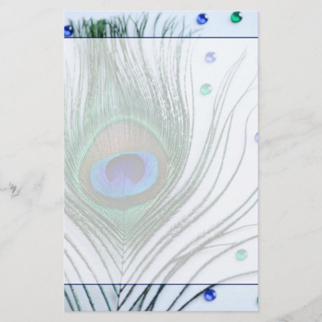 Glam Peacock Feather Blue Brevpapper (Framsida)