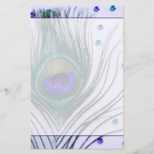 Glam Peacock Feather Lila Brevpapper