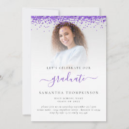 Glam Photo Lila Glitter Studenten 2024 Inbjudningar