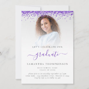 Glam Photo Lila Glitter Studenten 2024 Inbjudningar