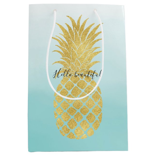 Glam Pineapple Aqua Watercolor Ombre Guld (Framsidan)