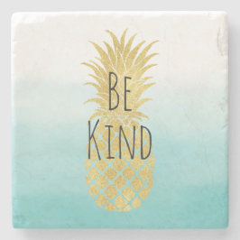 Glam Pineapple Aqua Watercolor Ombre Guld Stenunderlägg
