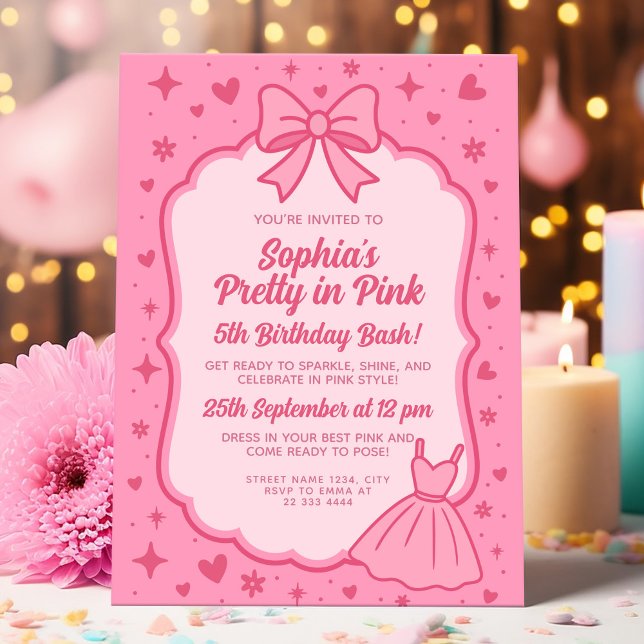 Glam Pink Fashion Doll Party for Girls Inbjudningar (Skapare uppladdad)