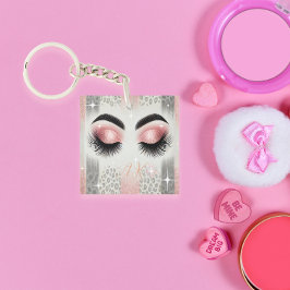 Glam Pink Glitter Ögonfransar Monogram Nyckelring