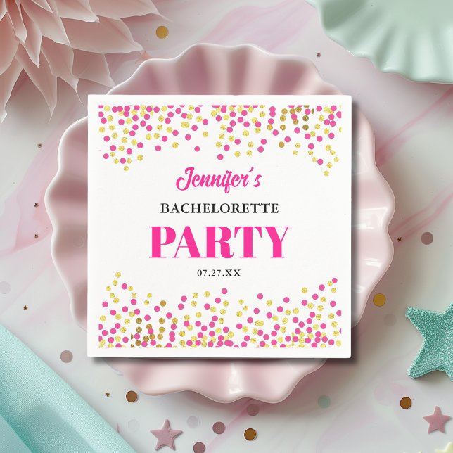 Glam Pink Gold Dots Bachelorette Party Paper Pappersservett (Skapare uppladdad)