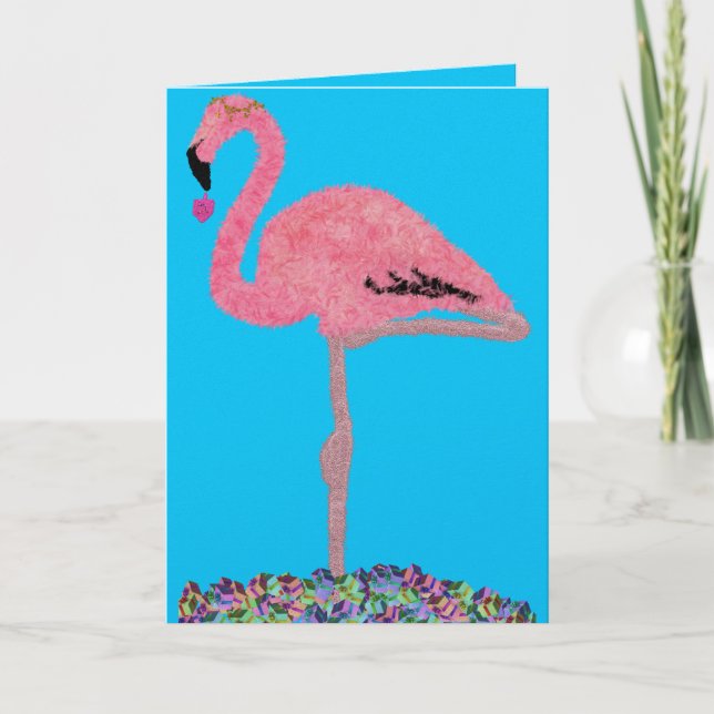 Glam Pink Hanukkah flamingo beach Helgkort (Framsida)
