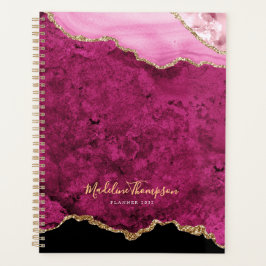 Glam Pink Magenta Velvet Agate Geode Gold Script