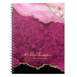 Glam Pink Magenta Velvet Agate Geode Gold Script Anteckningsbok