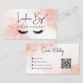 Glam Pink Marble Lash Artist Visitkort