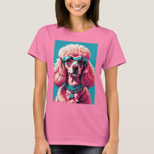 Glam Pink Pudel I Teal Solglasögon & Heart Ringar T Shirt