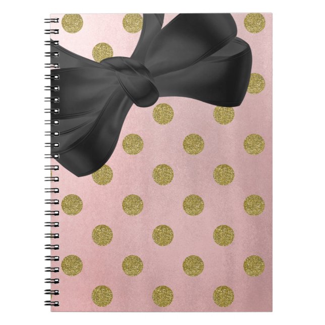 Glam Polka dots Cute Mjukt Ro Rosa Guld Glitter Gl Anteckningsbok Med Spiral (Framsidan)
