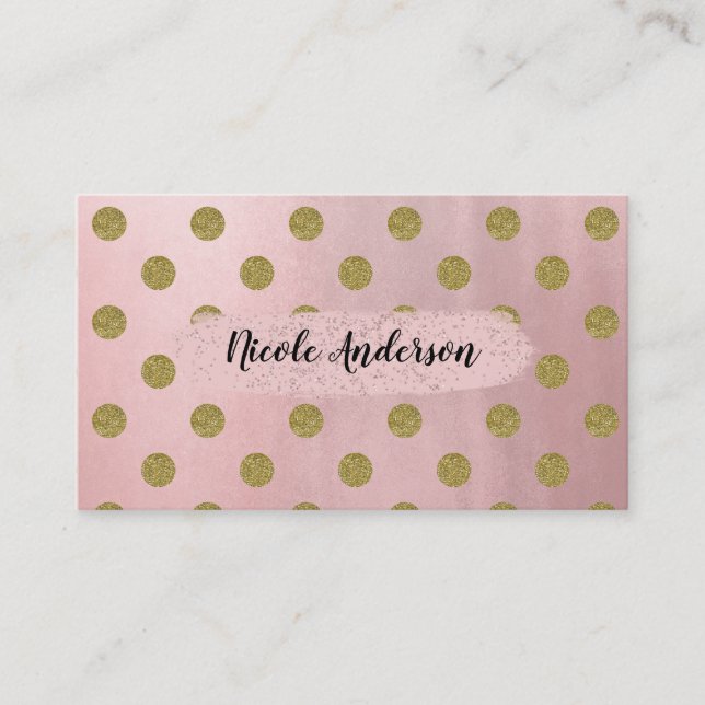 Glam Polka dots Cute Mjukt Ro Rosa Guld Glitter Gl Visitkort (Framsida)