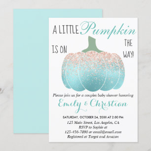 Glam Pumpa Aqua Persika Orange Glitter Baby Shower Inbjudningar