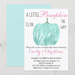 Glam Pumpa Aqua Turkos Glitter Babyfirande Inbjudningar