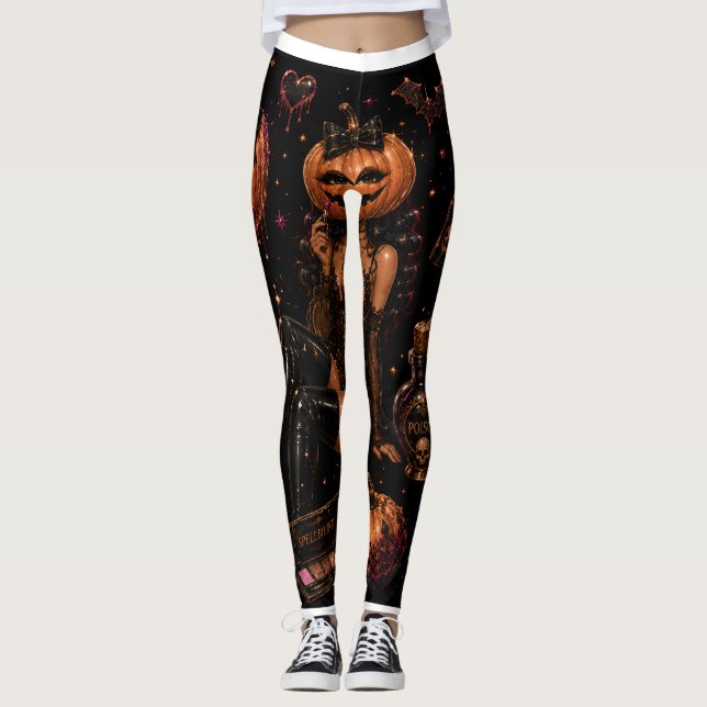 Glam Pumpkin Makeup Halloween Leggings (Framsida)