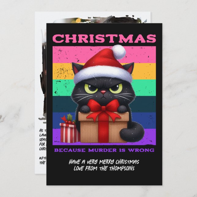 Glam Punk Funny Cat Retro Christmas Photo Julkort (Fram/baksida)