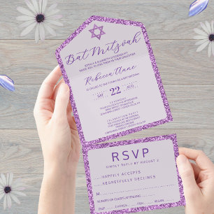 Glam Purple Klassisk Elegant Bat Mitzvah RSVP