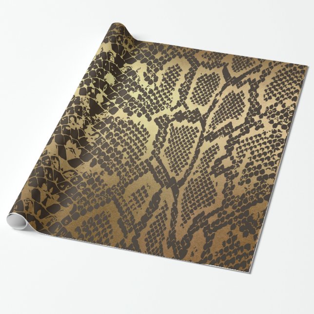 Glam Python Snake Skin Golden Shiny Wrapping Pappe Presentpapper (Utrullad)