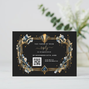 Glam QR Code Casino Guld Svart Art Deco Bröllop OSA Kort